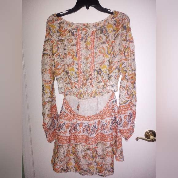 Women's Free people orange and white long sleeve dress with open back - Picture 8 of 17